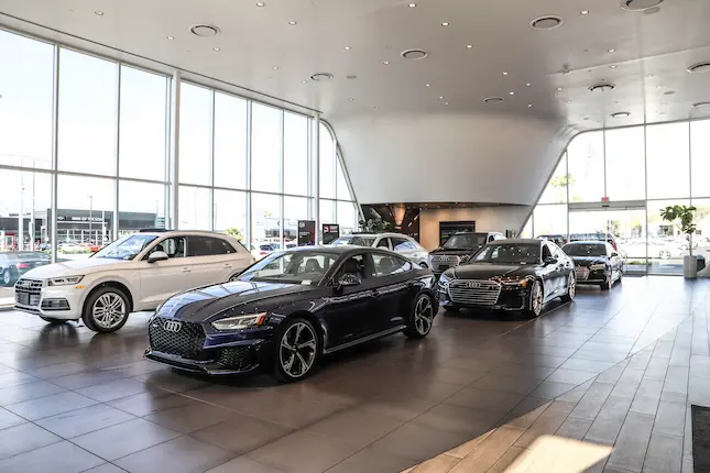 Showroom with multiple vehicles on display